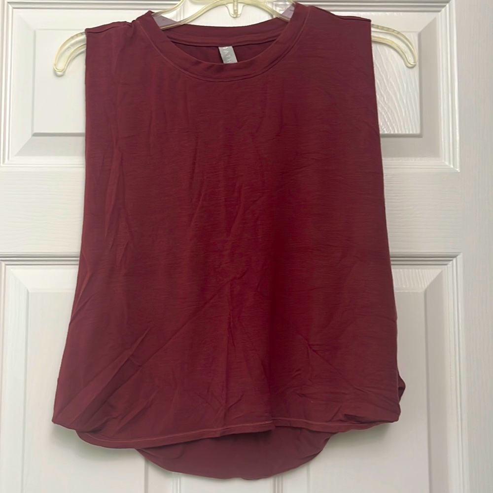 Athleta burgundy crew neck boxy crop top size XS